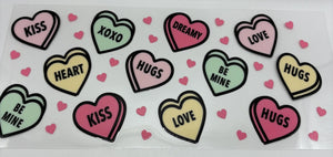 Valentine’s Day Conversation Hearts  UV DTF 16oz cup wrap - double sided - Permanent Decal - Ready to apply