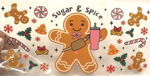 Sugar and Spice Gingerbread  UV DTF 16oz cup wrap - double sided - Permanent Decal - Ready to apply