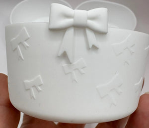 White Bow Textured Tumbler Boot - Silicone Boot- Tumbler Accessories