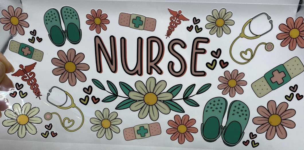 Nurse UV DTF 16oz cup wrap - double sided - Permanent Decal - Ready to apply