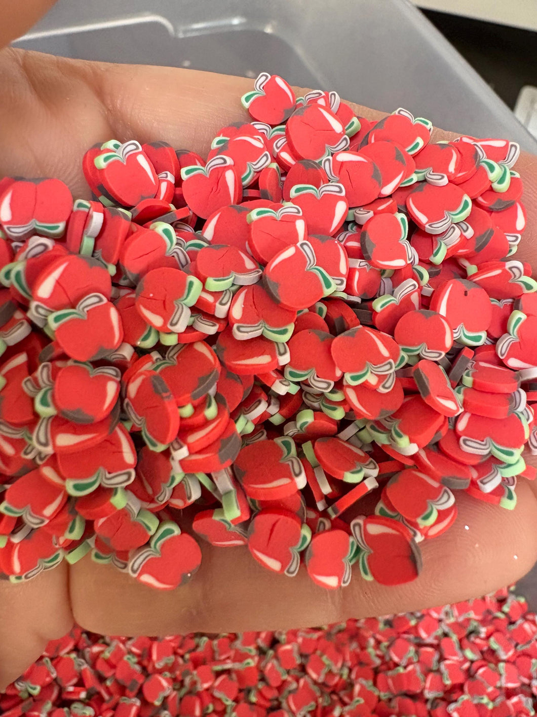 Apple Polymer Clay Slices 5mm.  0.5 oz bag
