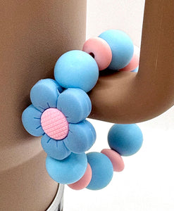 Blue Flower Beaded Cup Charm - cup handle charm - tumbler charm - accessories