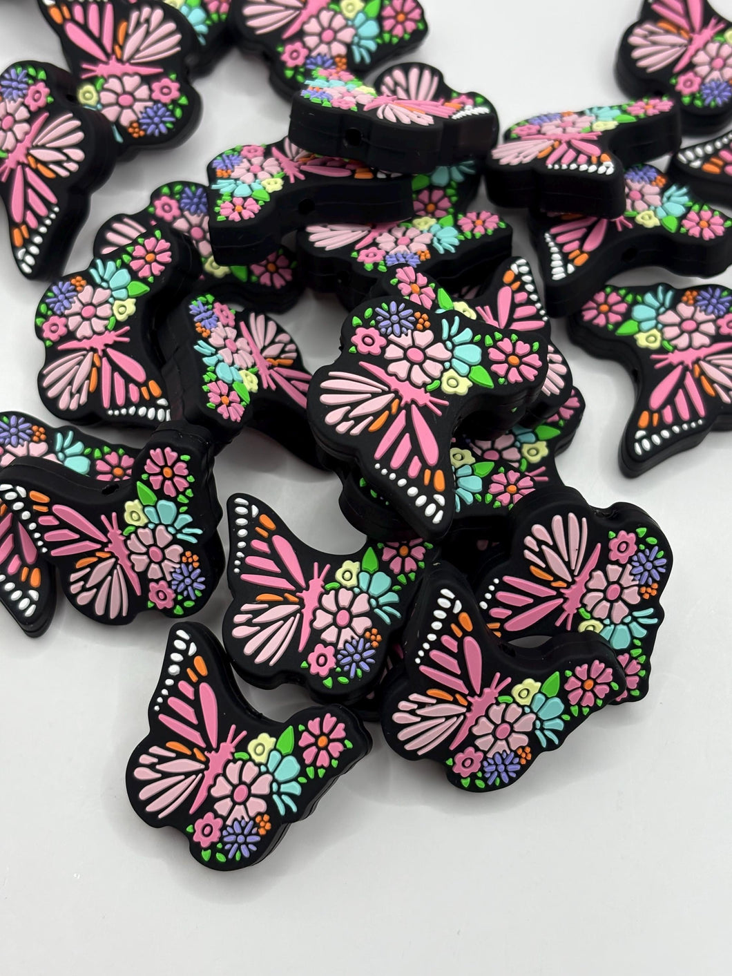 Butterfly and Flowers Silicone Focal Bead