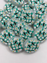 Load image into Gallery viewer, Smiley Face Checkered Silicone Focal Bead- teal
