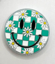 Load image into Gallery viewer, Smiley Face Checkered Silicone Focal Bead- teal
