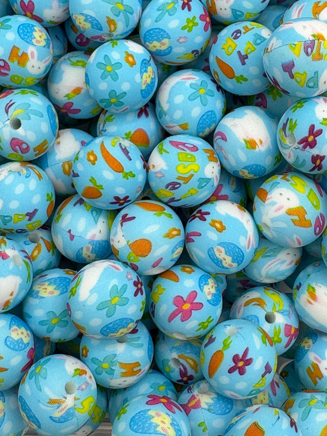 10 Happy Easter  Print Silicone Beads - 15mm