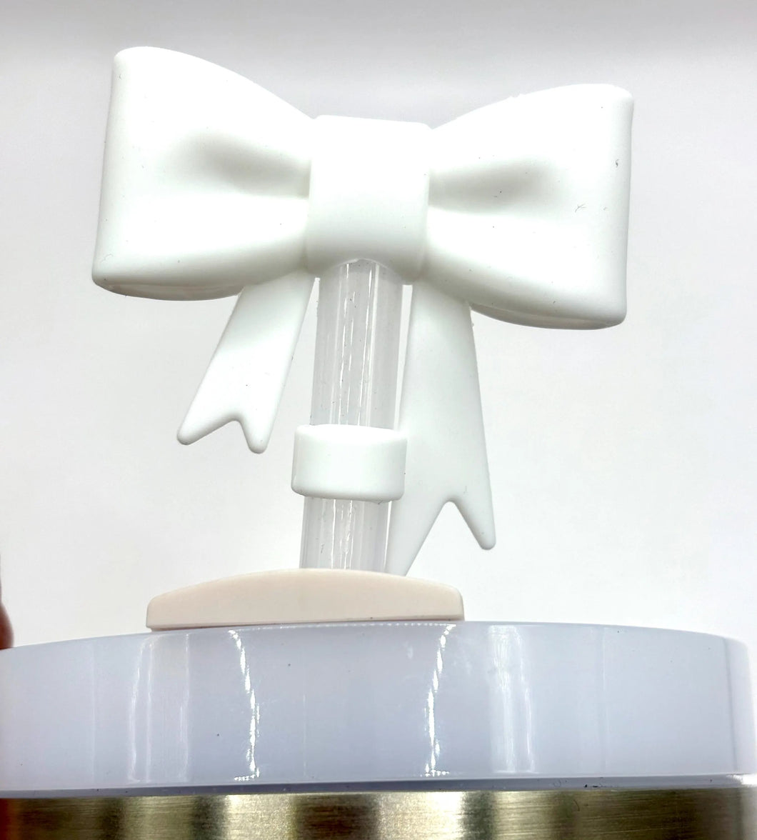 White Bow Silicone Straw Topper - Tumbler Straw Topper