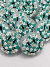 Load image into Gallery viewer, Smiley Face Checkered Silicone Focal Bead- teal
