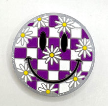 Load image into Gallery viewer, Smiley Face Checkered Silicone Focal Bead- purple
