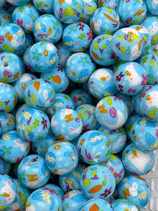 10 Happy Easter  Print Silicone Beads - 15mm