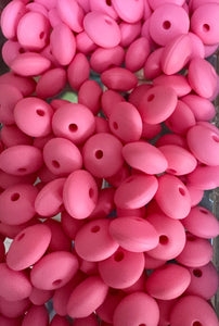20 Pink Solid Silicone Lentil  Beads - 12mm