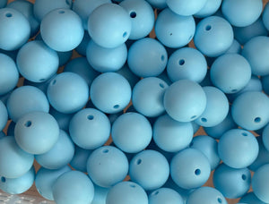 10 Light Blue Solid Round  Silicone Beads - 15mm