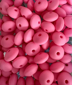 20 Pink Solid Silicone Lentil  Beads - 12mm