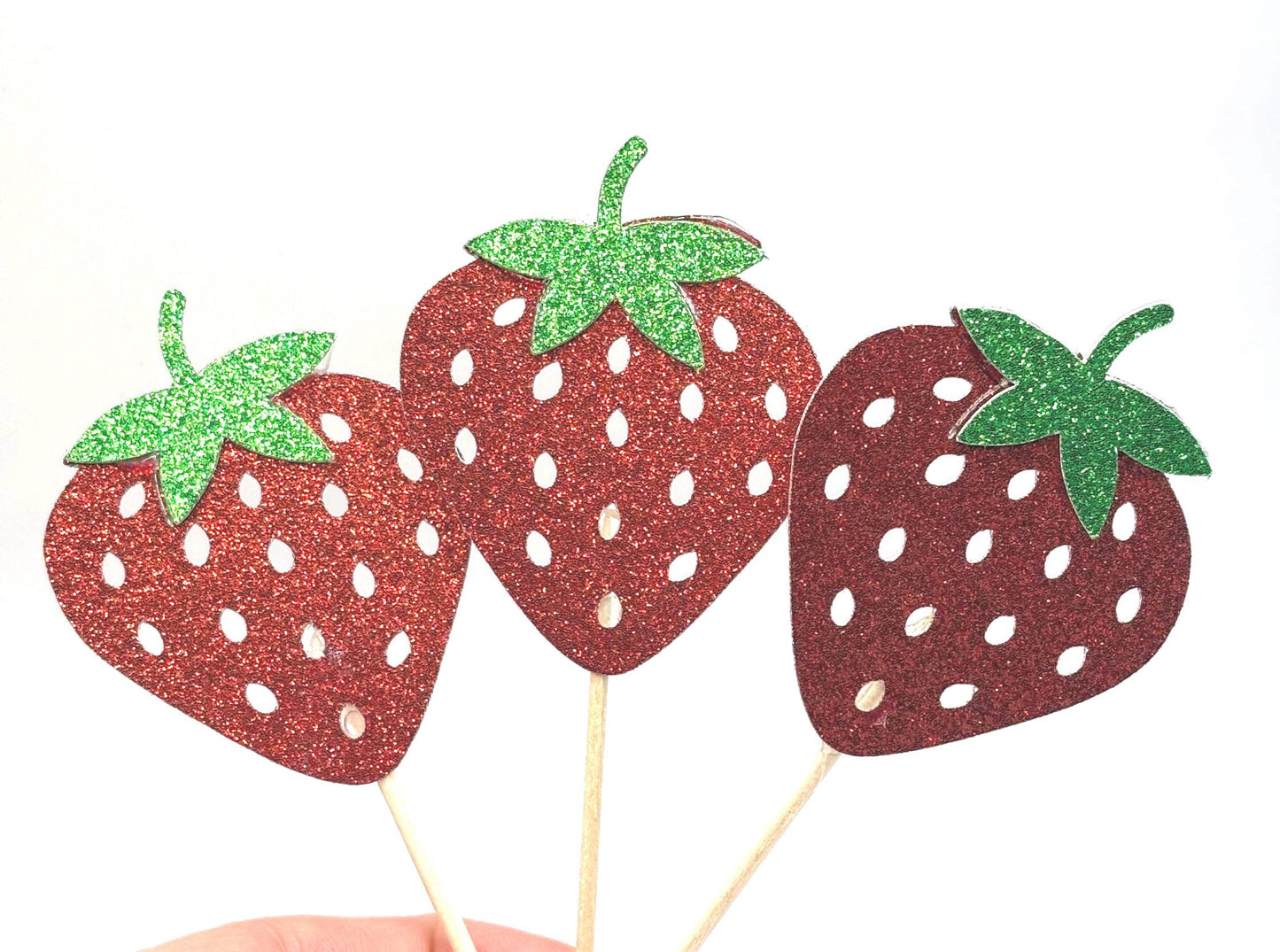 Strawberry Cupcake Toppers- 6 pieces