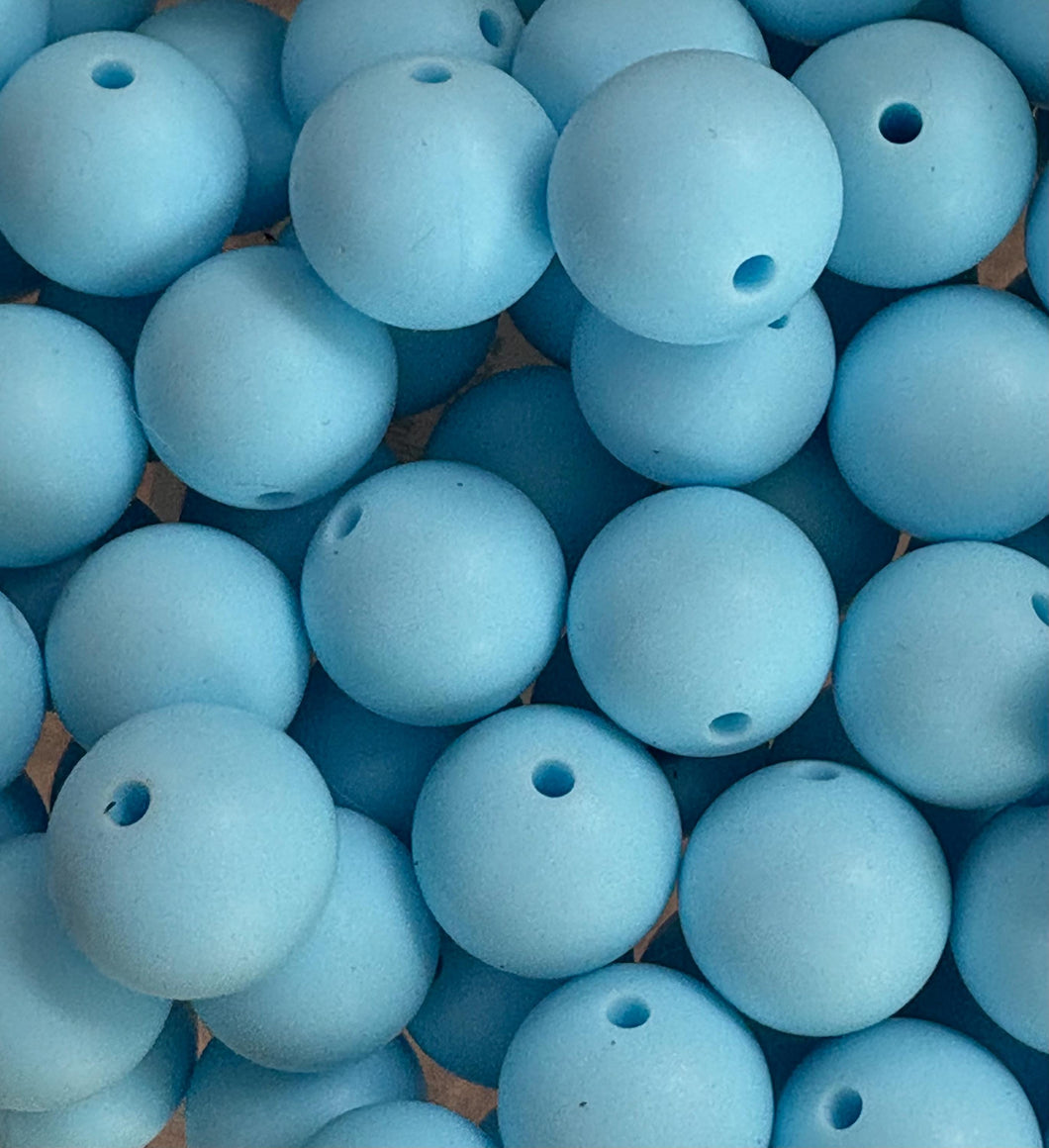 10 Light Blue Solid Round  Silicone Beads - 15mm