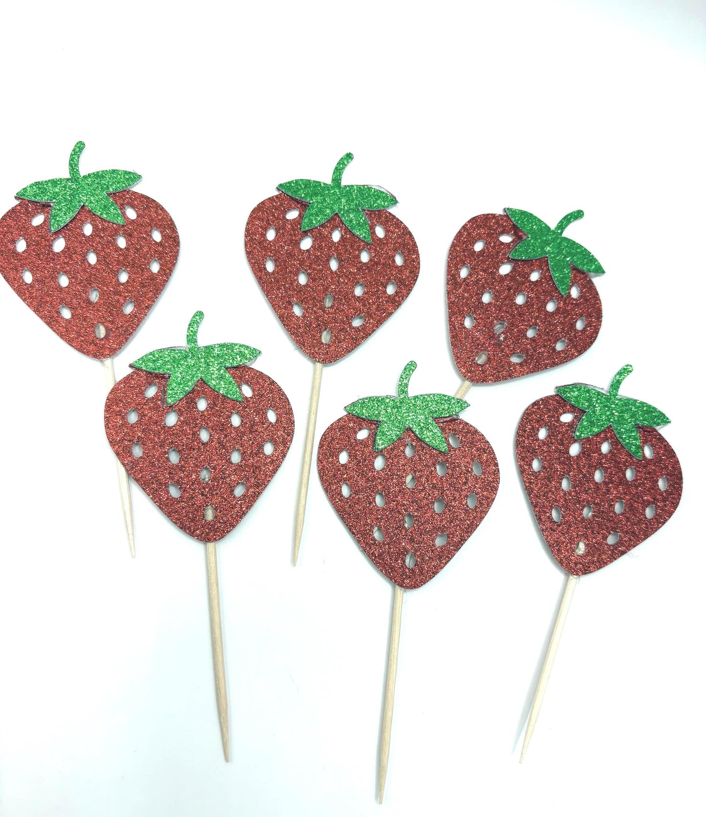 Strawberry Cupcake Toppers- 6 pieces