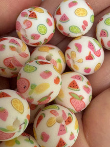 Fruit Print Silicone Beads - 15mm - 10ct