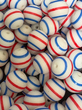 Load image into Gallery viewer, Red White Blue Striped  Silicone Beads - 15mm 10Ct
