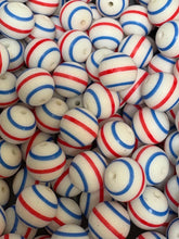 Load image into Gallery viewer, Red White Blue Striped  Silicone Beads - 15mm 10Ct

