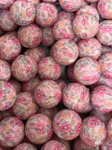 Pink Flower Print Silicone Beads - 15mm 10Ct