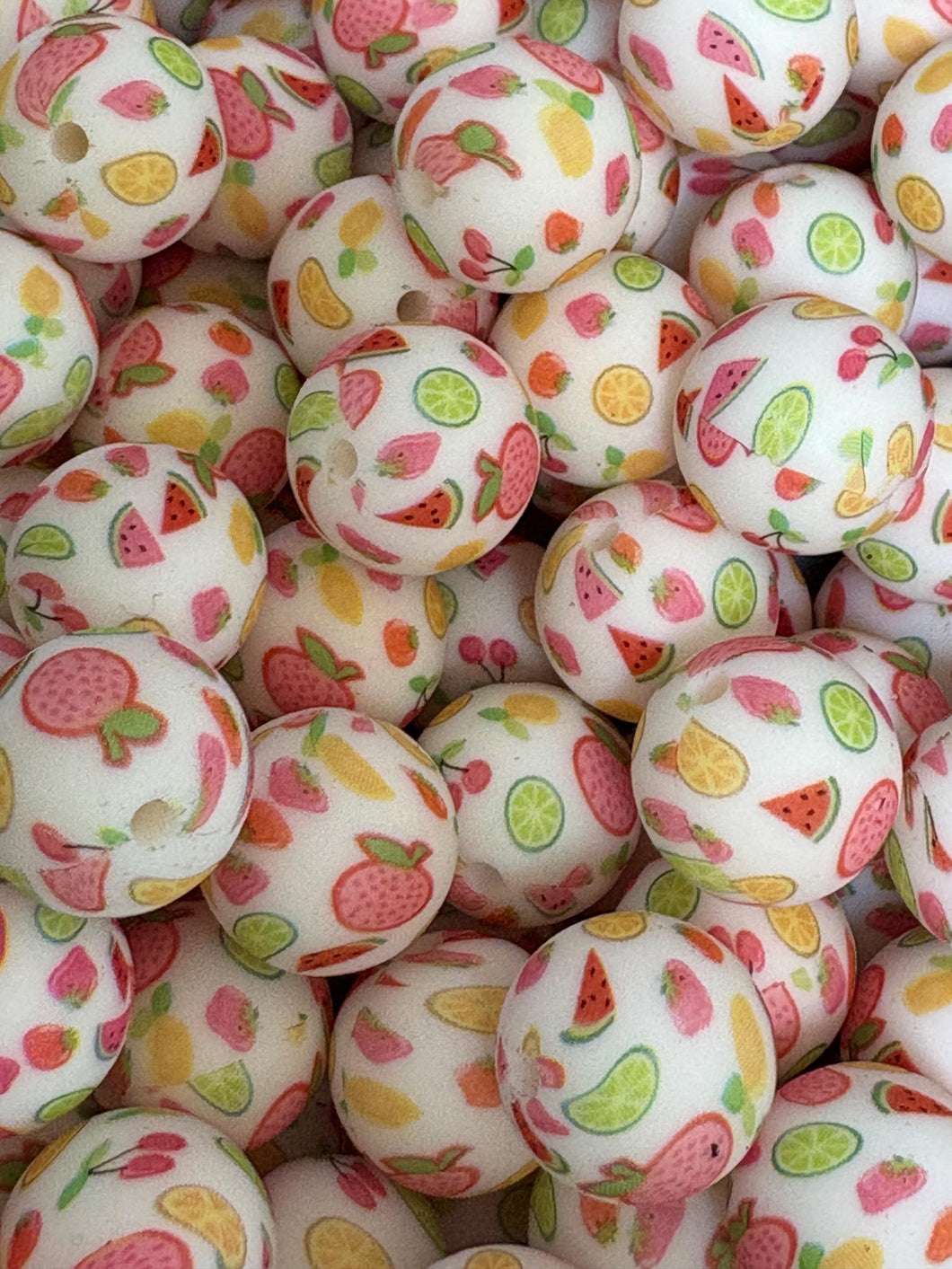Fruit Print Silicone Beads - 15mm - 10ct