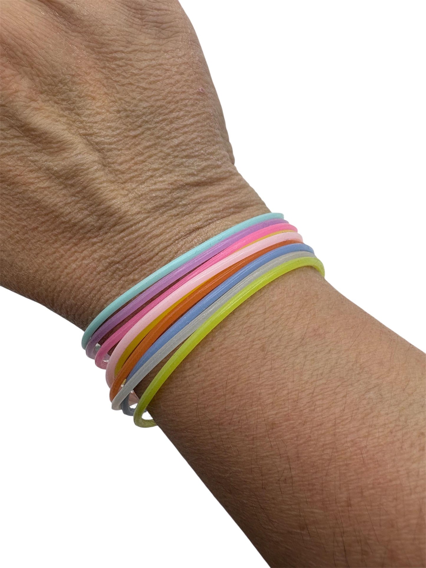 Glow in the Dark Silicone Jelly Bracelets - Stackable - set of 9 - size 8
