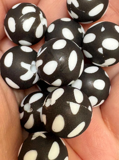Black and White Polka Dot Silicone Beads