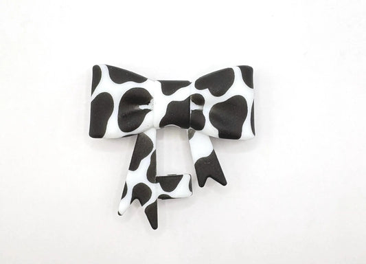 Silicone Bow Straw Topper or Focal Bead - Cow Print