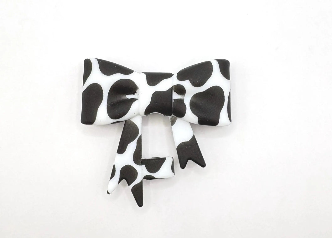 Cow Print Bow Silicone Straw Topper - Tumbler Straw Topper