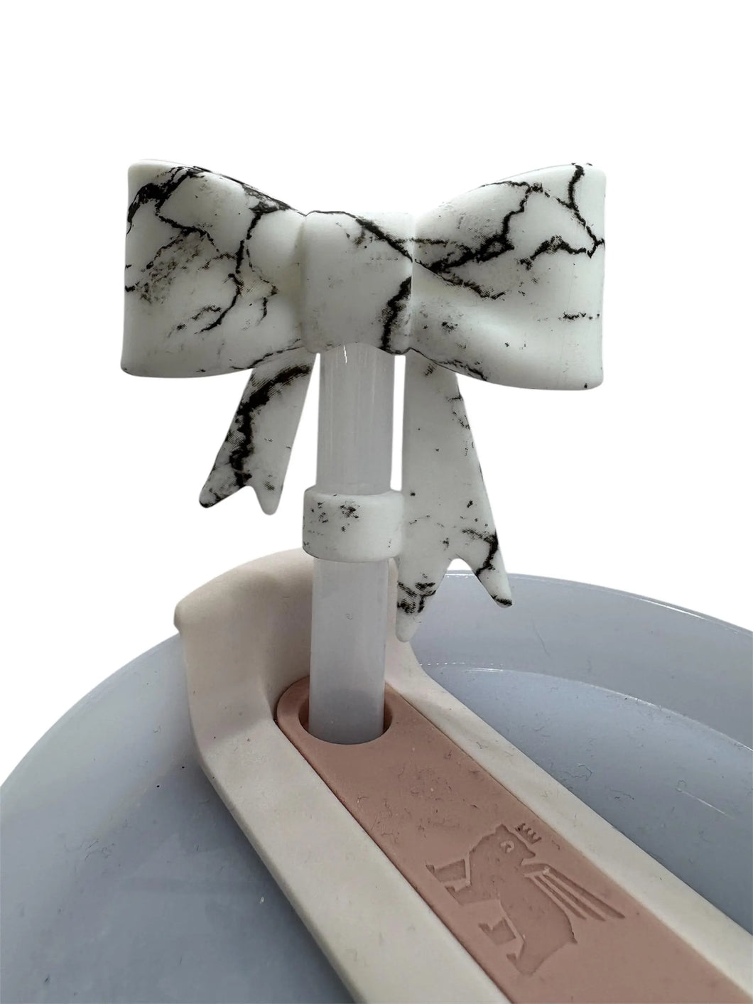 Marble Print Bow Silicone Straw Topper - Tumbler Straw Topper