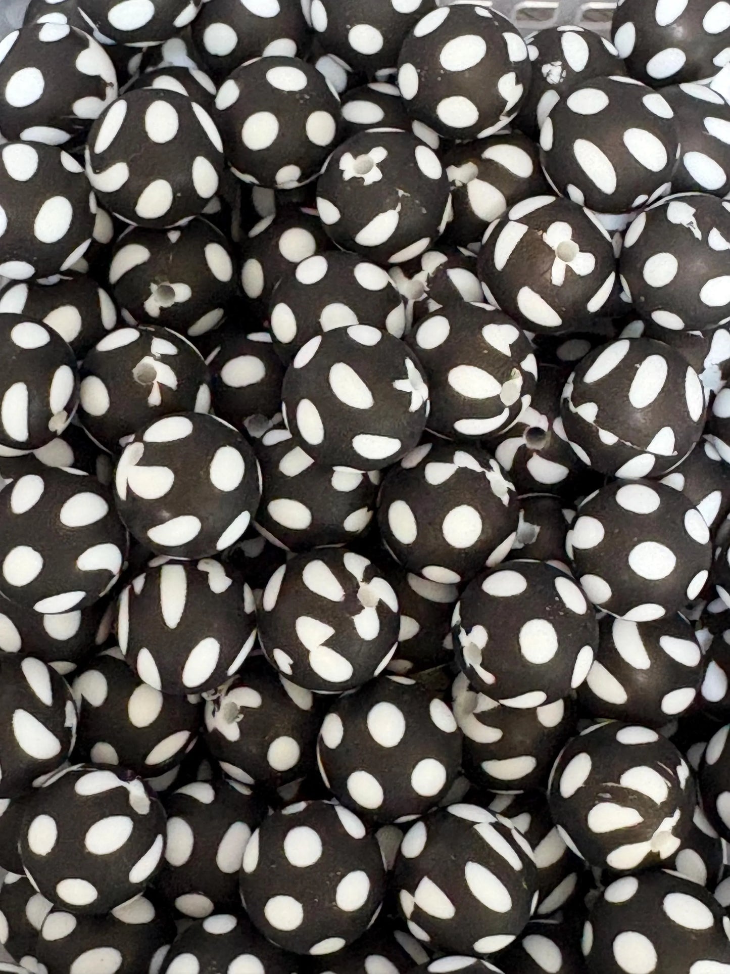 Black and White Polka Dot Silicone Beads