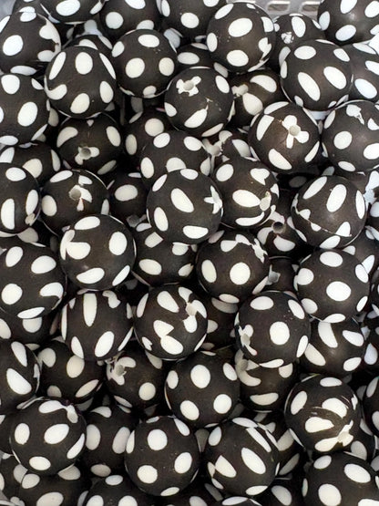 Black and White Polka Dot Silicone Beads