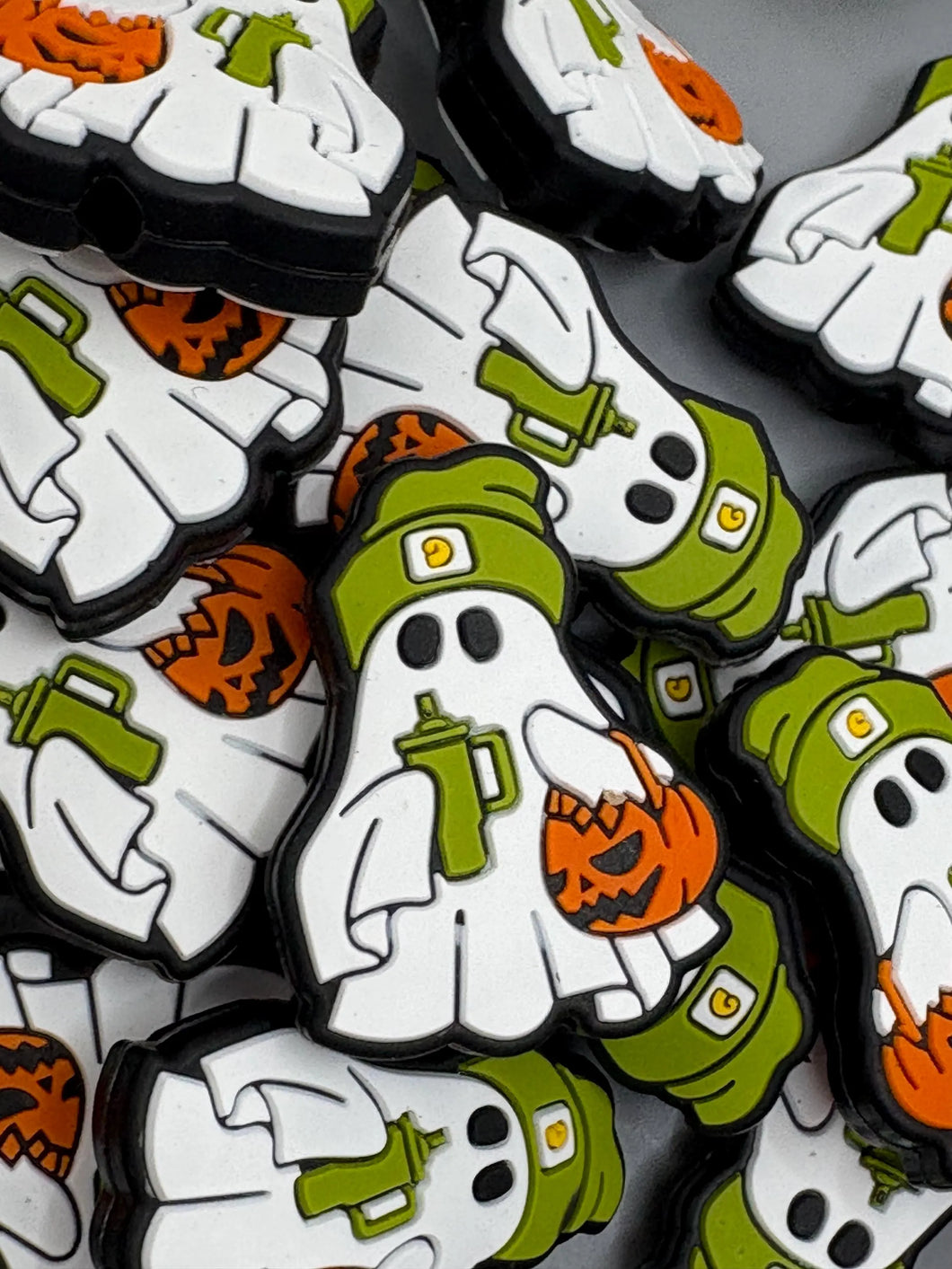 Ghost With Hat and Cup Silicone Focal Bead - Halloween Focal