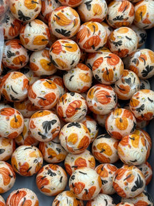 Pumpkin Bows Print Silicone Beads - 15mm 10Ct