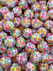 Flower Print Silicone Beads - 15mm - 10 CT