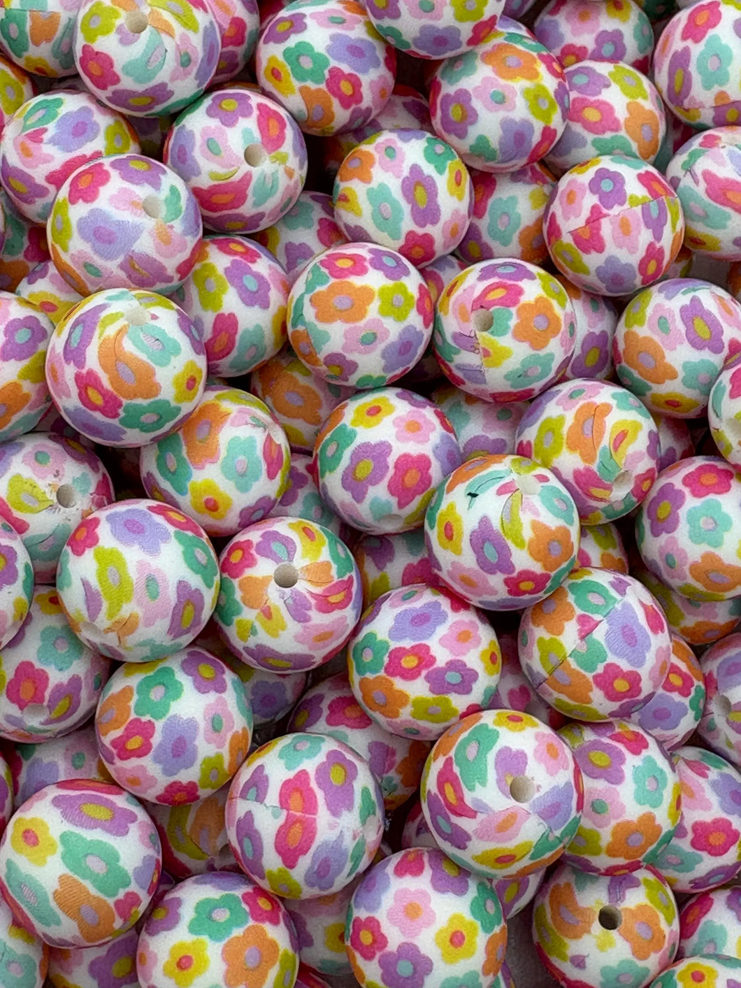 Flower Print Silicone Beads - 15mm - 10 CT