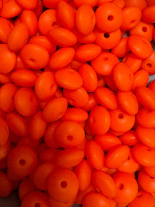 20 Orange Solid Silicone Lentil  Beads - 12mm