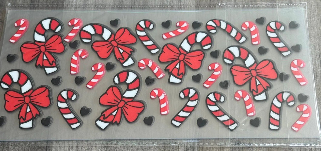 Candy Cane  UV DTF 16oz cup wrap - double sided - Permanent Decal - Ready to apply