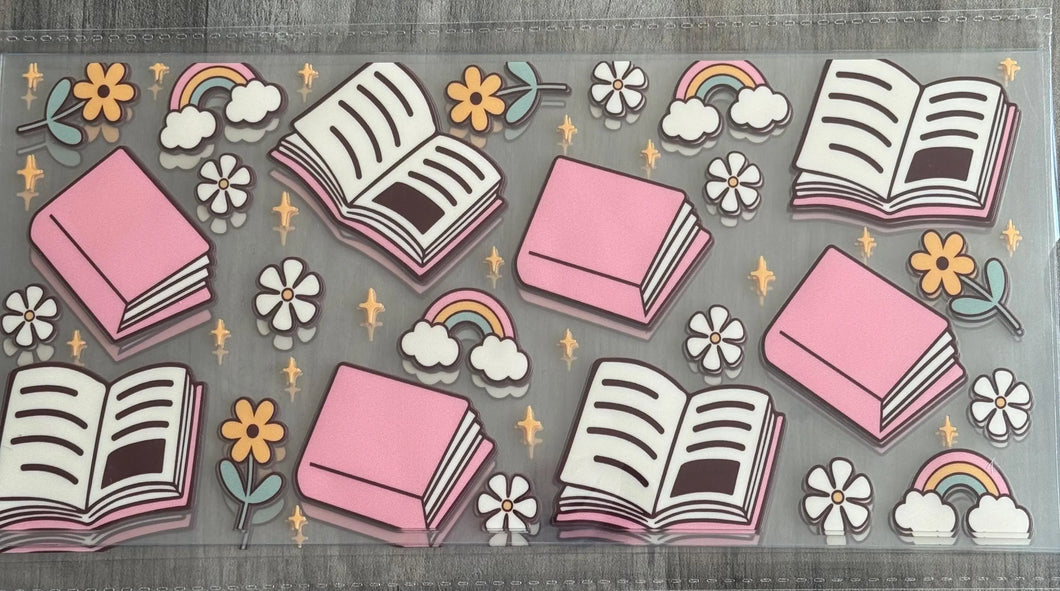 Pink Books UV DTF 16oz cup wrap - double sided - Permanent Decal - Ready to apply