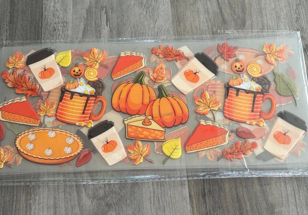 Pumpkin Pie and Coffee  UV DTF 16oz cup wrap - double sided - Permanent Decal - Ready to apply