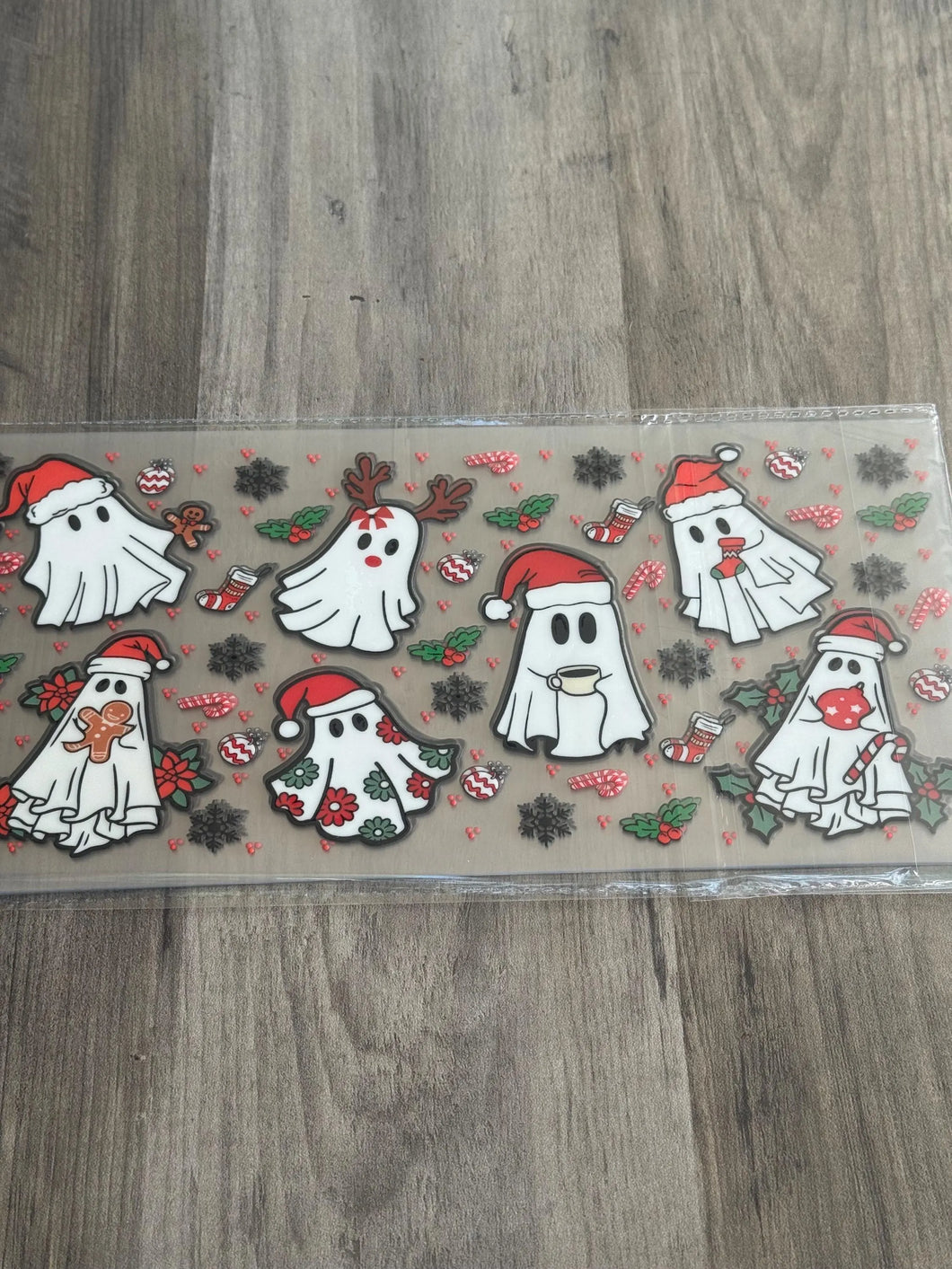 Christmas Ghosts  UV DTF 16oz cup wrap - double sided - Permanent Decal - Ready to apply