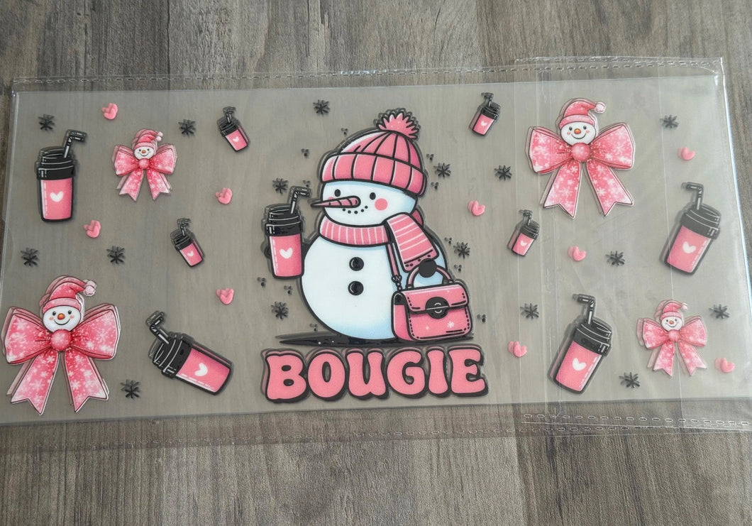 Bougie Snowman UV DTF 16oz cup wrap - double sided - Permanent Decal - Ready to apply