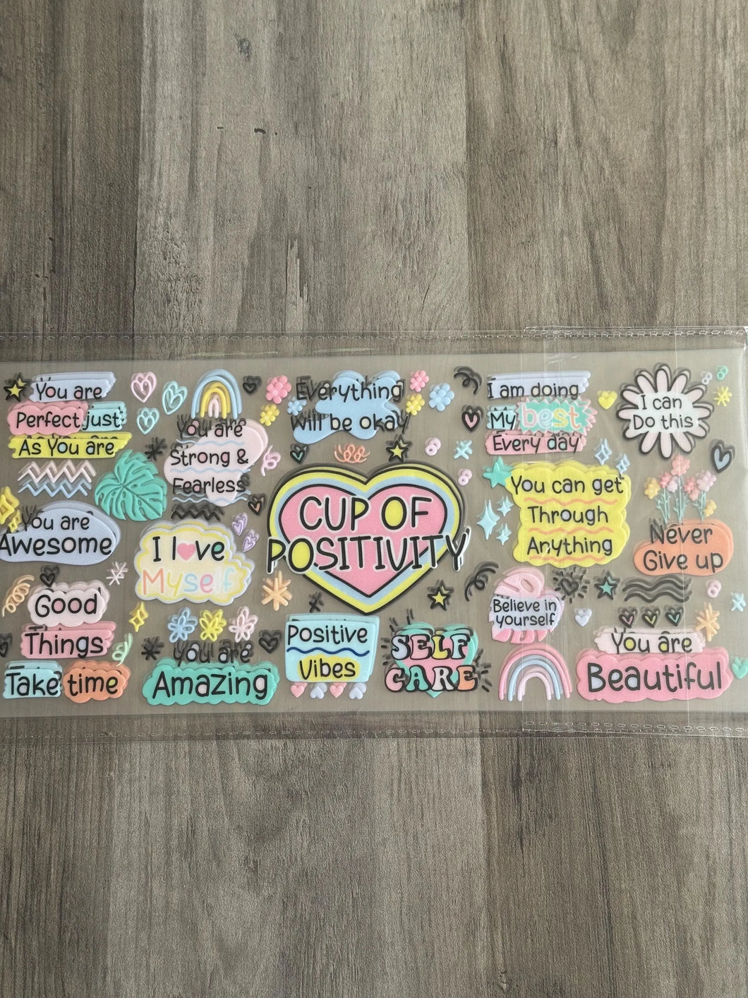 Cup of Positivity UV DTF 16oz cup wrap - double sided - Permanent Decal - Ready to apply