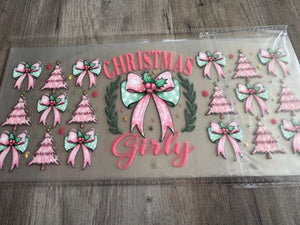 Christmas Girly  UV DTF 16oz cup wrap - double sided - Permanent Decal - Ready to apply