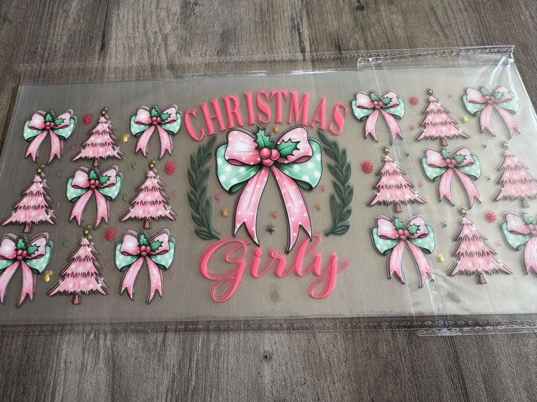 Christmas Girly  UV DTF 16oz cup wrap - double sided - Permanent Decal - Ready to apply