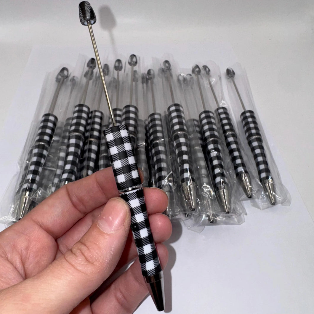 Beadable Plastic Pen, Pen Blank, DIY Pen -Black Plaid