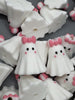 Ghost With Pink Bow  3D Silicone Focal Bead