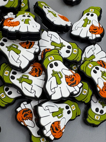Ghost With Hat and Cup Silicone Focal Bead