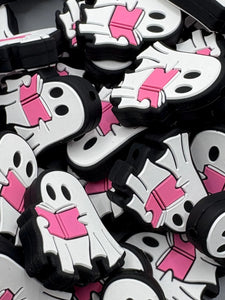 Ghost With Book Silicone Focal Bead - Halloween Focal