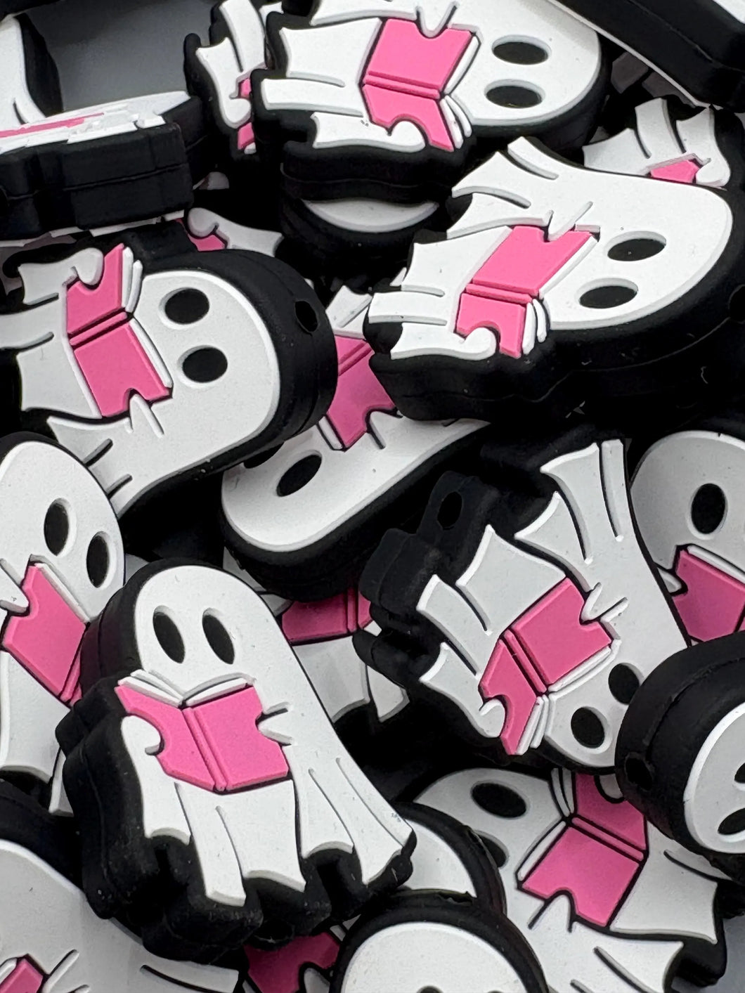 Ghost With Book Silicone Focal Bead - Halloween Focal